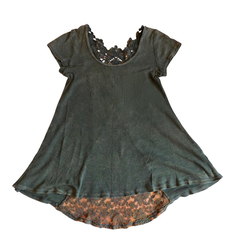 T Party Mineral Wash Crochet Lace Inset Trapeze Top Women's Size Small